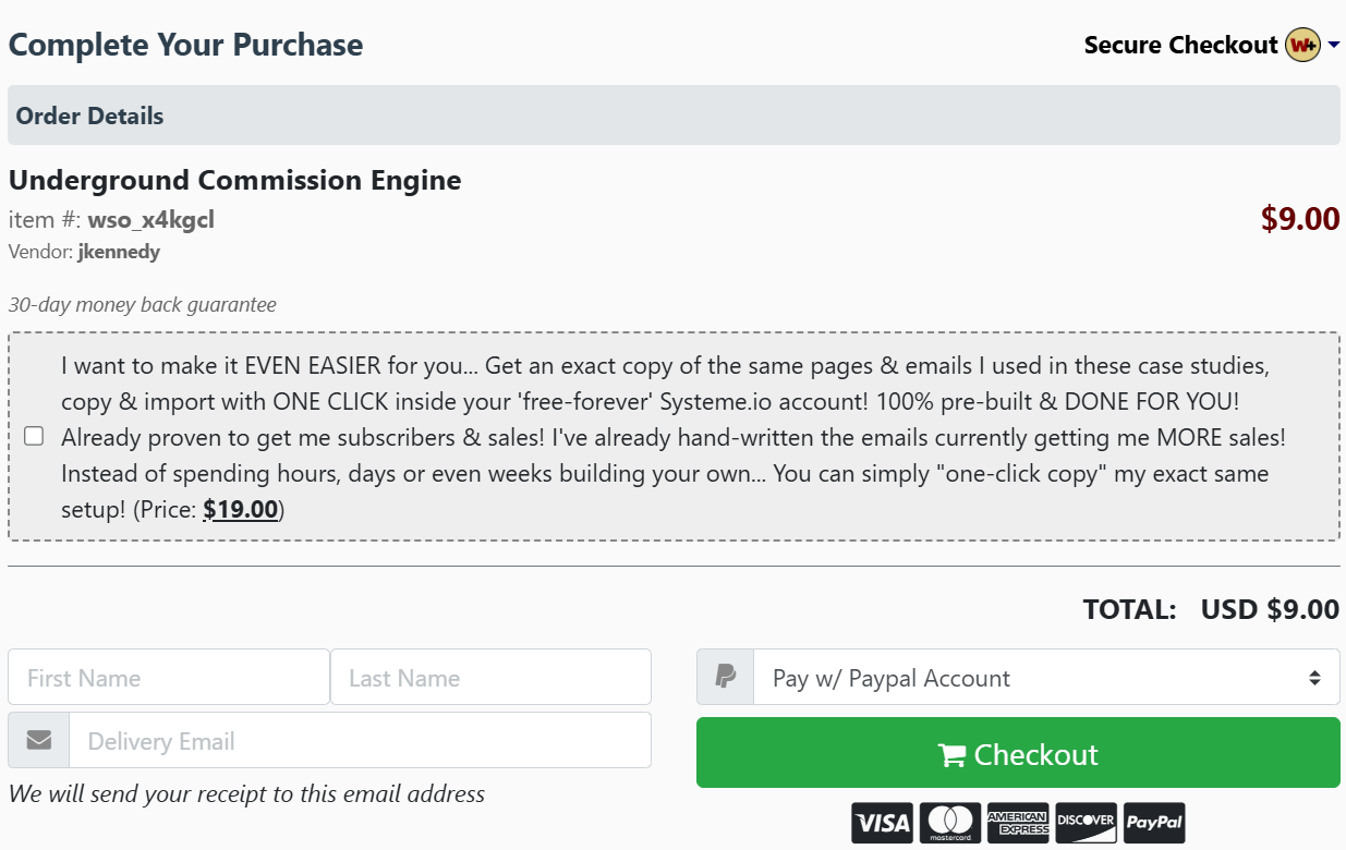 Underground Commission Engine Checkout Page